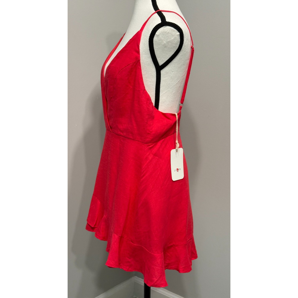 New Latiste by‎ Amy Large Hot Pink V-Neck Romper Linen Blend Adjustable Straps - Picture 3 of 9